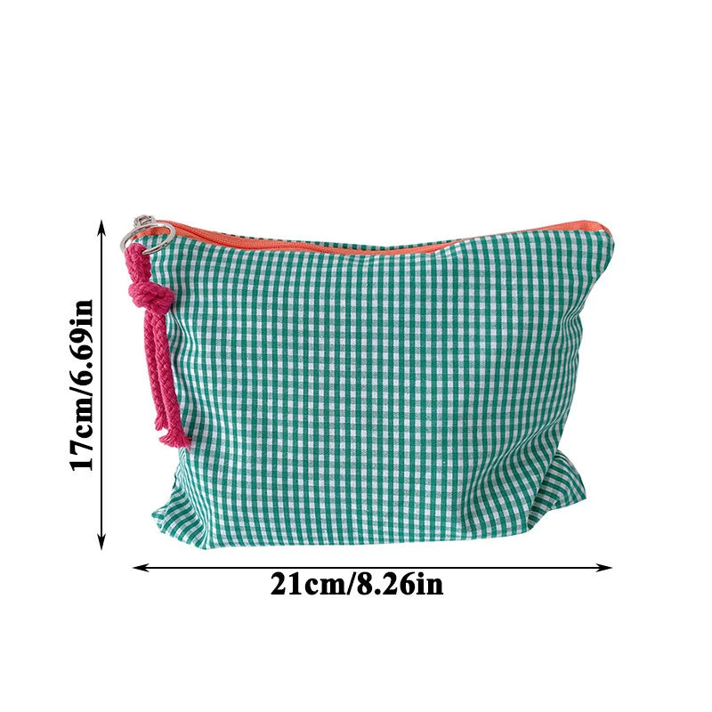 Women Purse Makeup Bag Clutch Organizer Plaid Cosmetic Pouch
