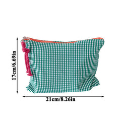Women Purse Makeup Bag Clutch Organizer Plaid Cosmetic Pouch