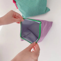 Women Purse Makeup Bag Clutch Organizer Plaid Cosmetic Pouch