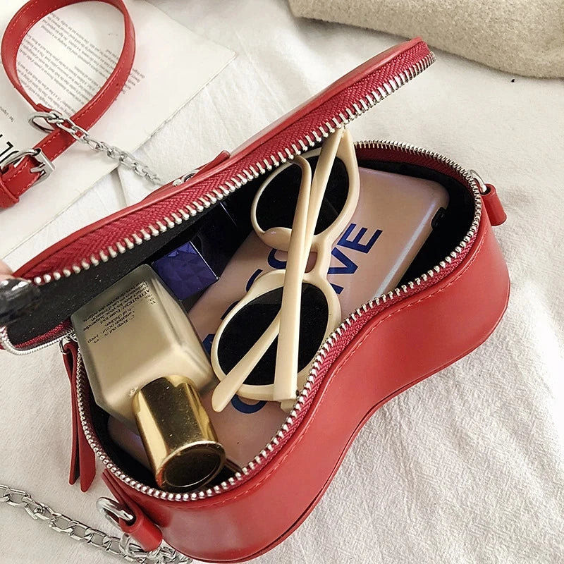 Red Heart Shape Shoulder Bag Women Chain Crossbody Bag