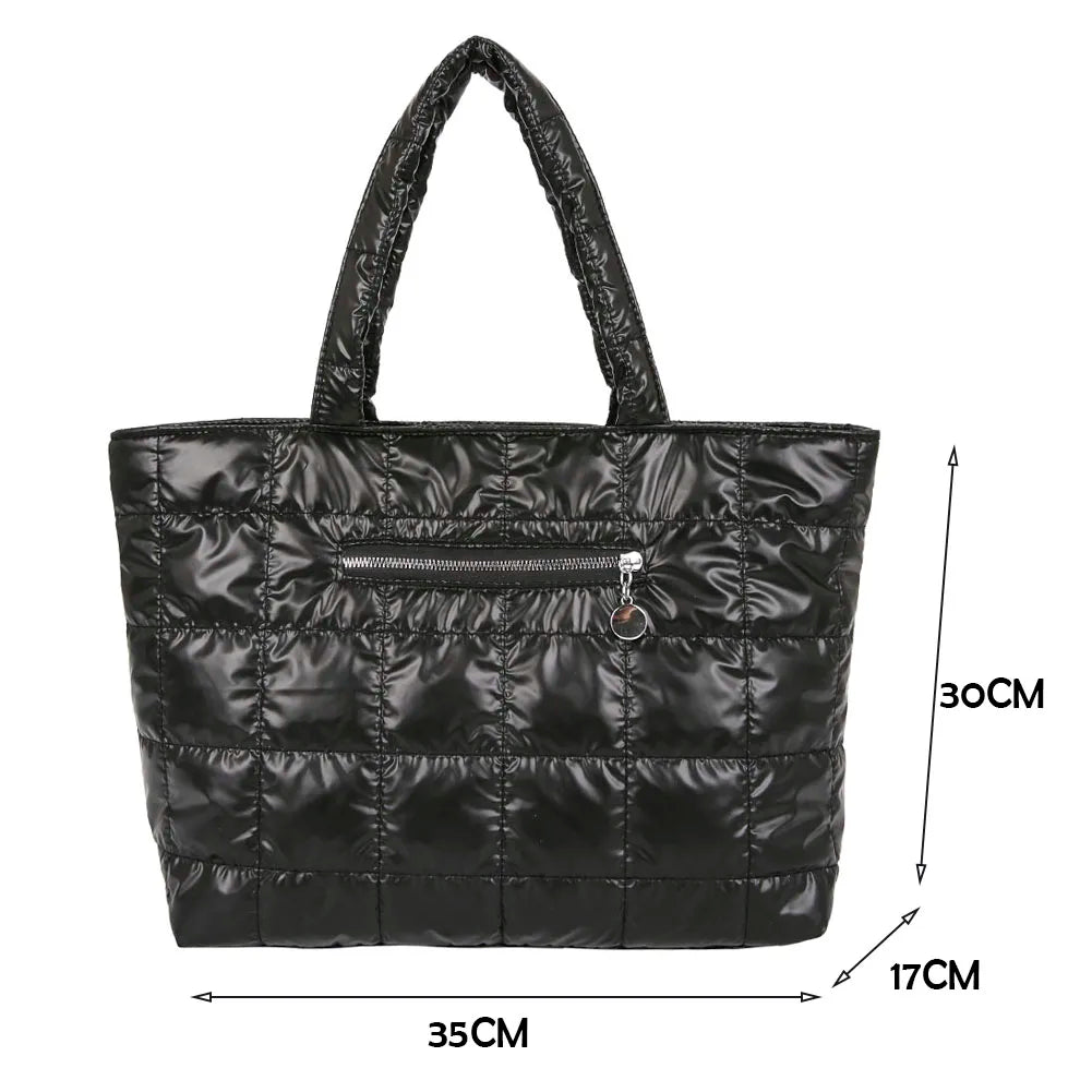 Women Lattice Pattern Nylon Shoulder Bag Large Tote Bag