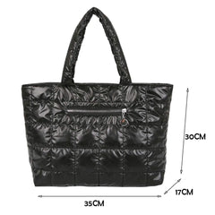 Women Lattice Pattern Nylon Shoulder Bag Large Tote Bag