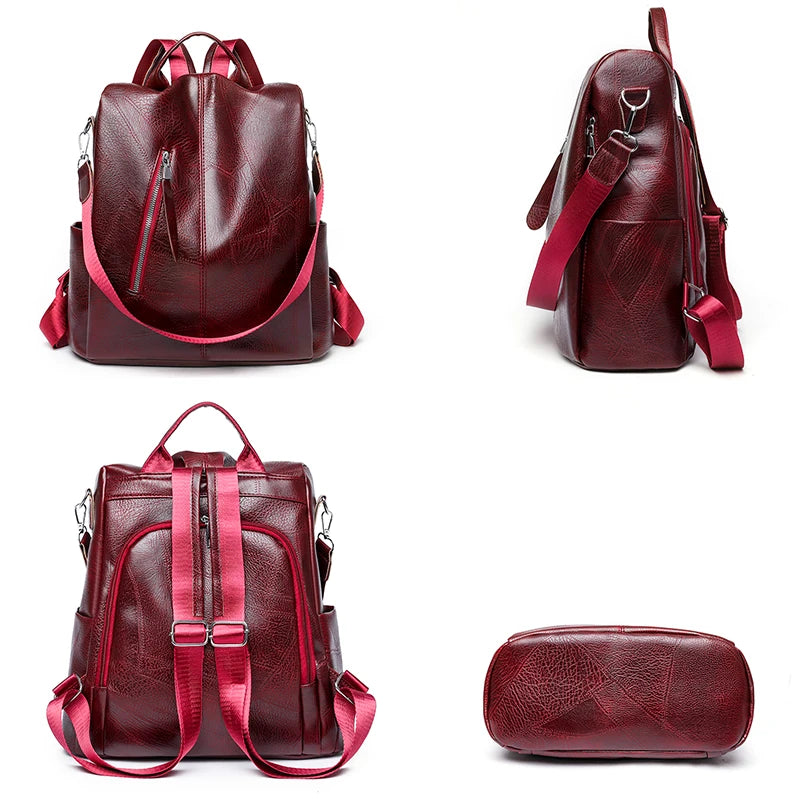 Women Leather Backpacks for Girls Sac A Dos Casual Daypack Vintage Backpack