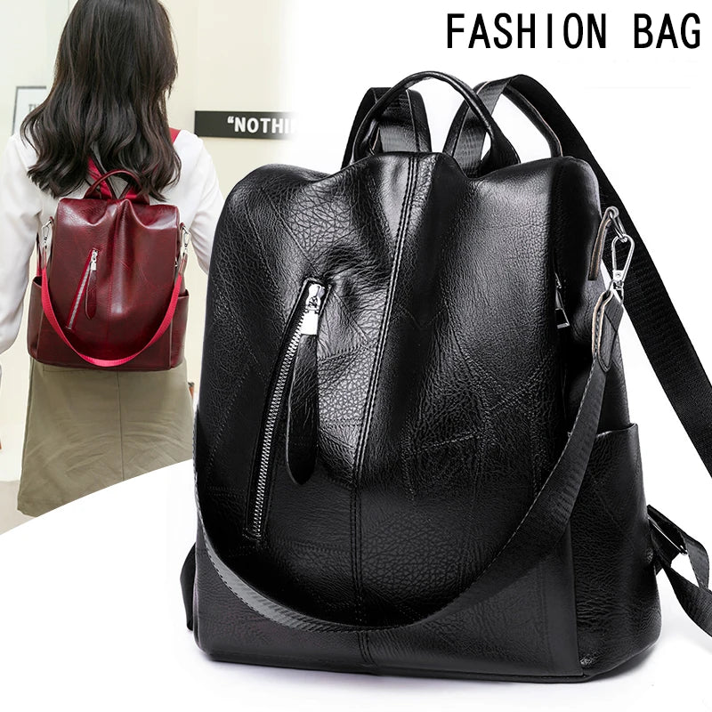 Women Leather Backpacks for Girls Sac A Dos Casual Daypack Vintage Backpack