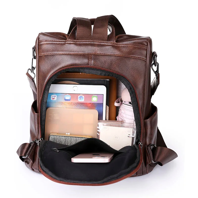 Women Leather Backpacks for Girls Vintage School Bags Mochila Rucksack