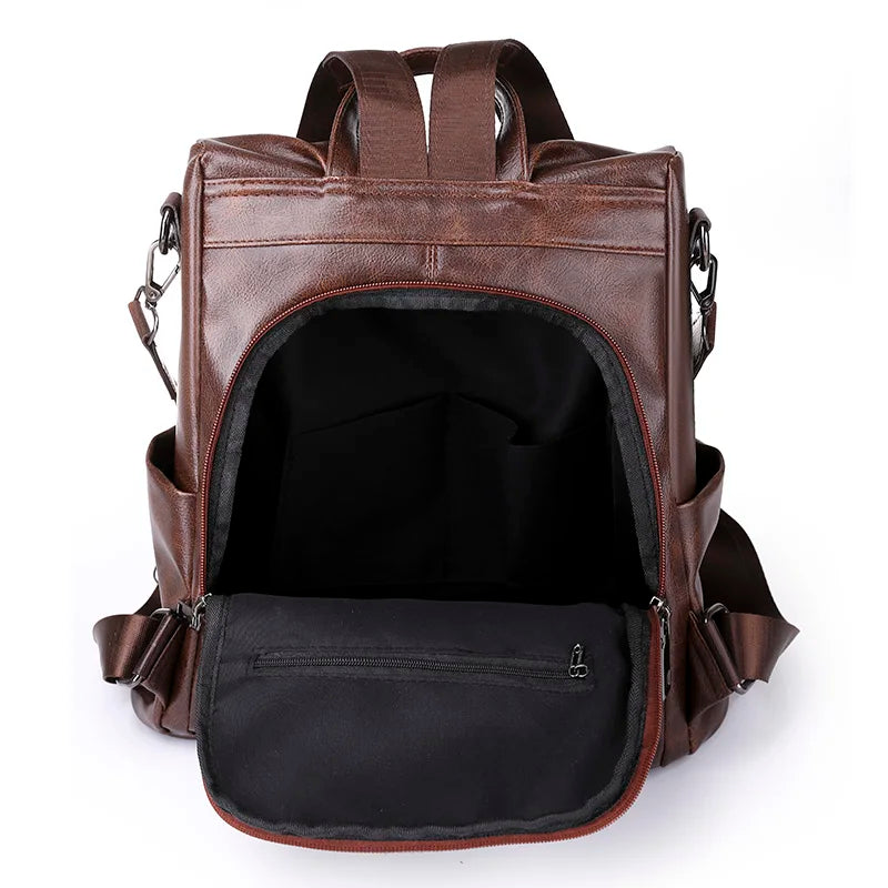 Women Leather Backpacks for Girls Vintage School Bags Mochila Rucksack