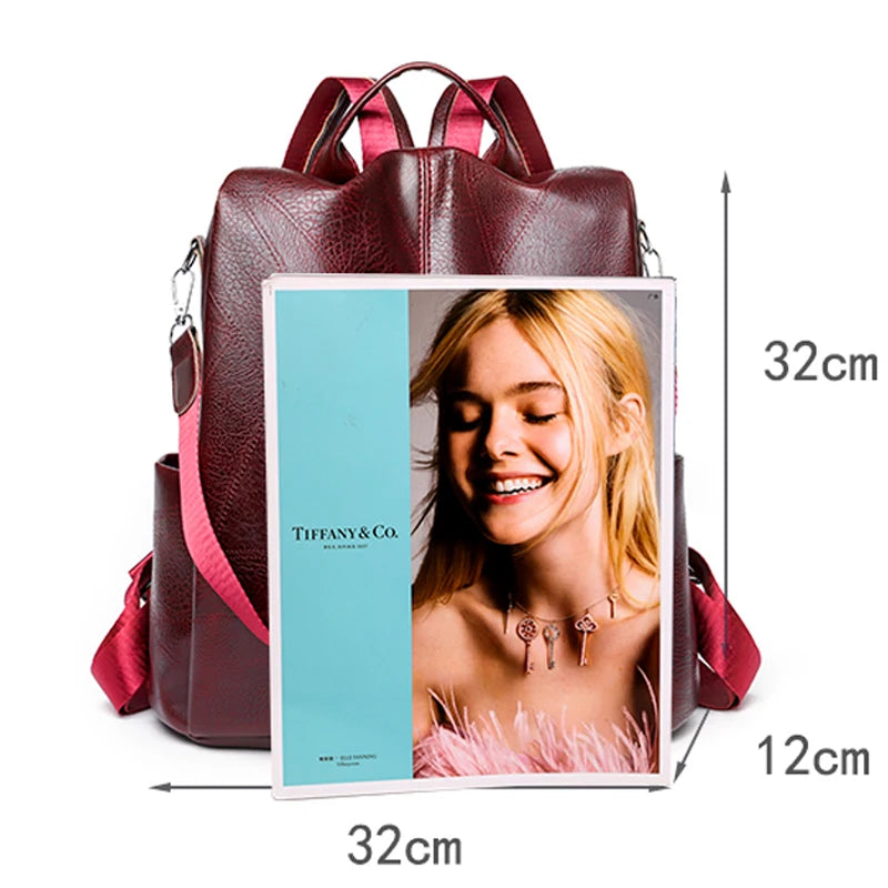 Women Leather Backpacks for Girls Sac A Dos Casual Daypack Vintage Backpack