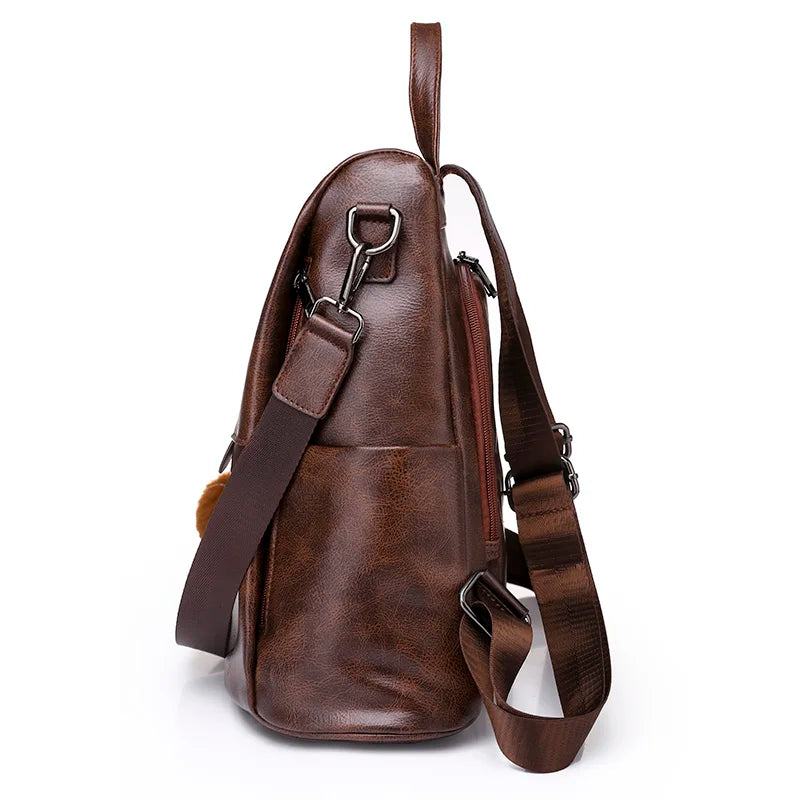 Women Leather Backpacks for Girls Vintage School Bags Mochila Rucksack