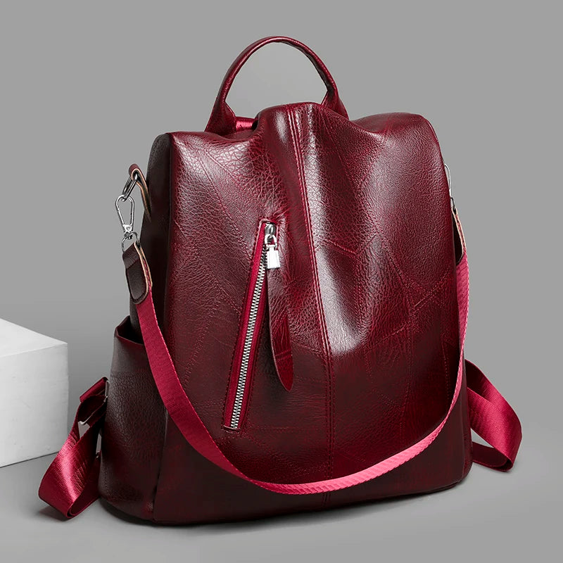 Women Leather Backpacks for Girls Sac A Dos Casual Daypack Vintage Backpack