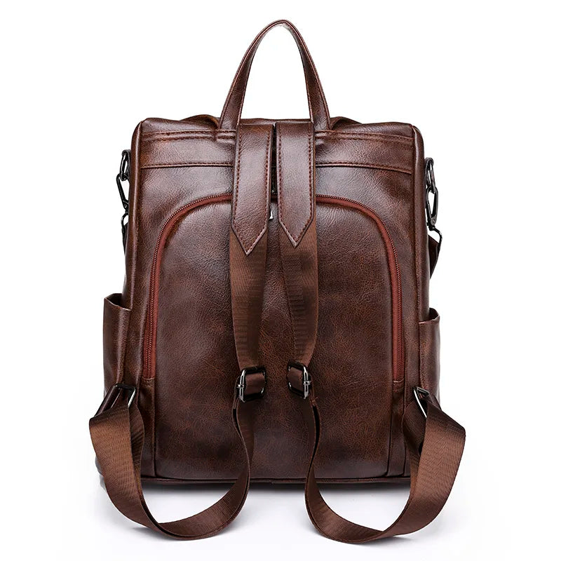 Women Leather Backpacks for Girls Vintage School Bags Mochila Rucksack