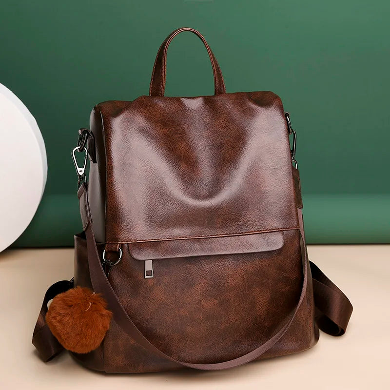 Women Leather Backpacks for Girls Vintage School Bags Mochila Rucksack