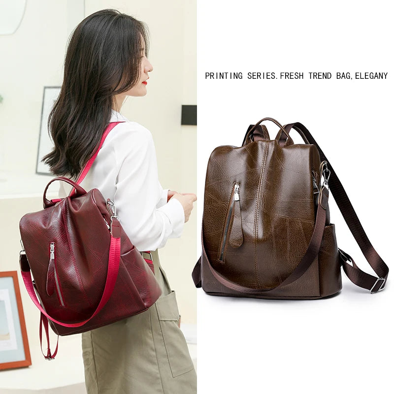 Women Leather Backpacks for Girls Sac A Dos Casual Daypack Vintage Backpack