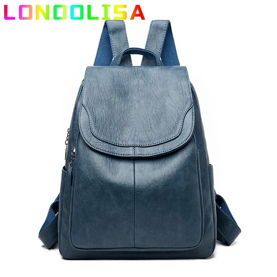 Women Leather Backpacks for Girls Sac A Dos Casual Daypack Vintage Bag