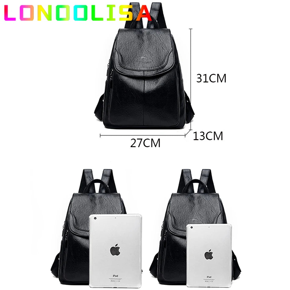 Women Leather Backpacks for Girls Sac A Dos Casual Daypack Vintage Bag