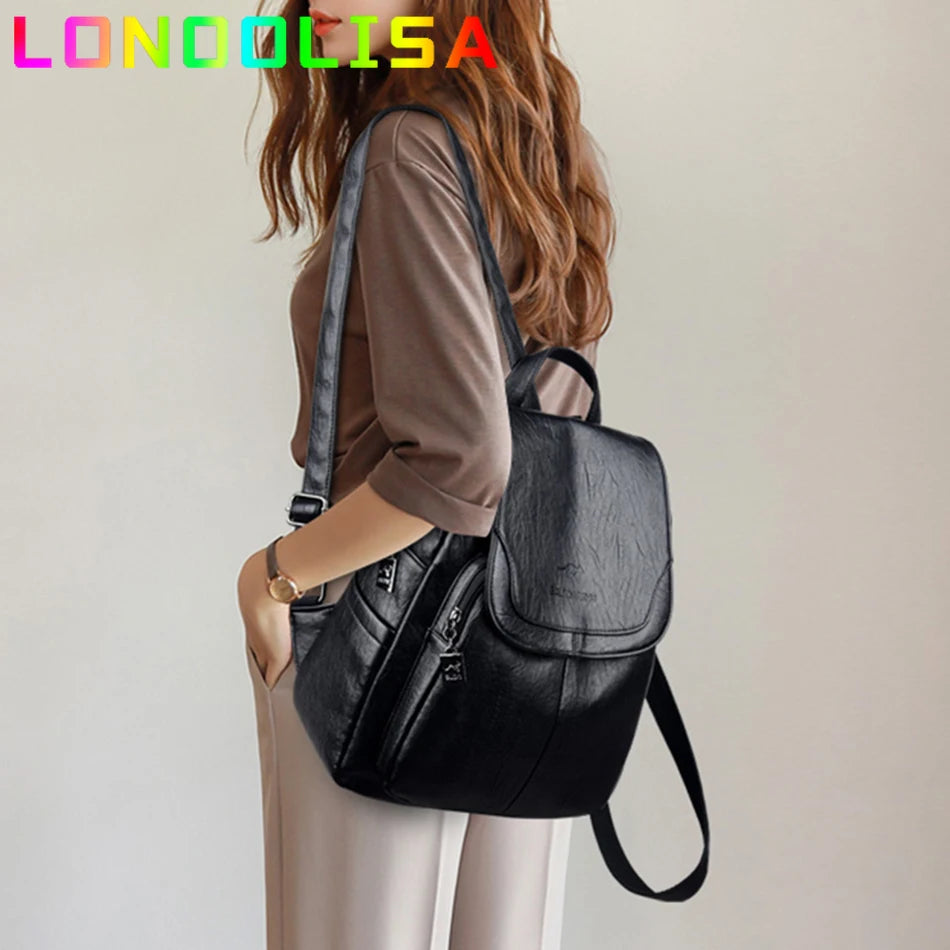 Women Leather Backpacks for Girls Sac A Dos Casual Daypack Vintage Bag