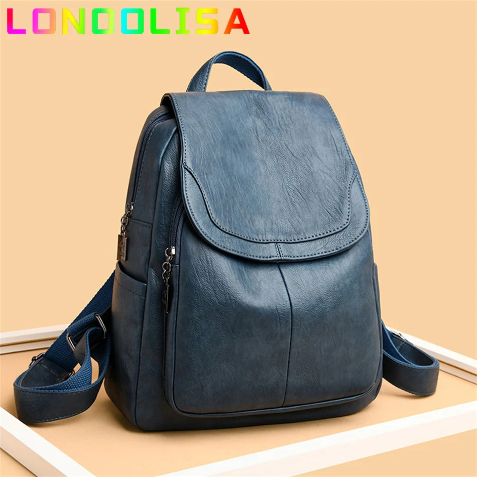Women Leather Backpacks for Girls Sac A Dos Casual Daypack Vintage Bag