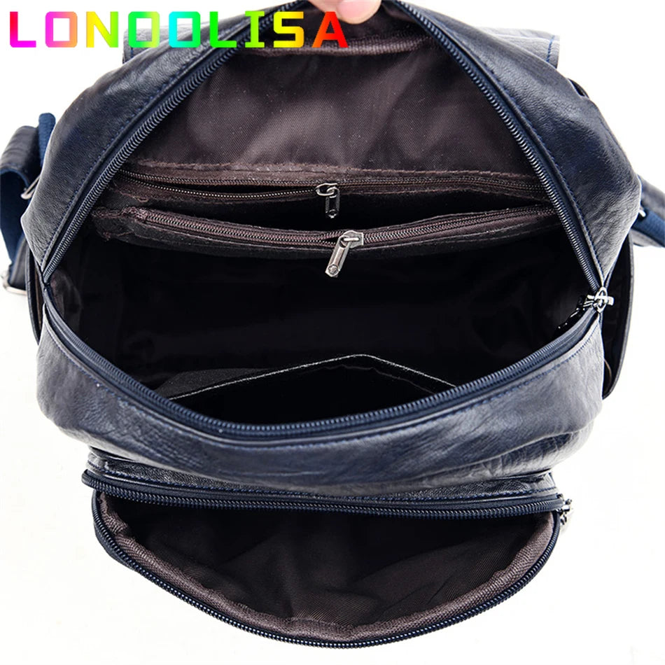 Women Leather Backpacks for Girls Sac A Dos Casual Daypack Vintage Bag