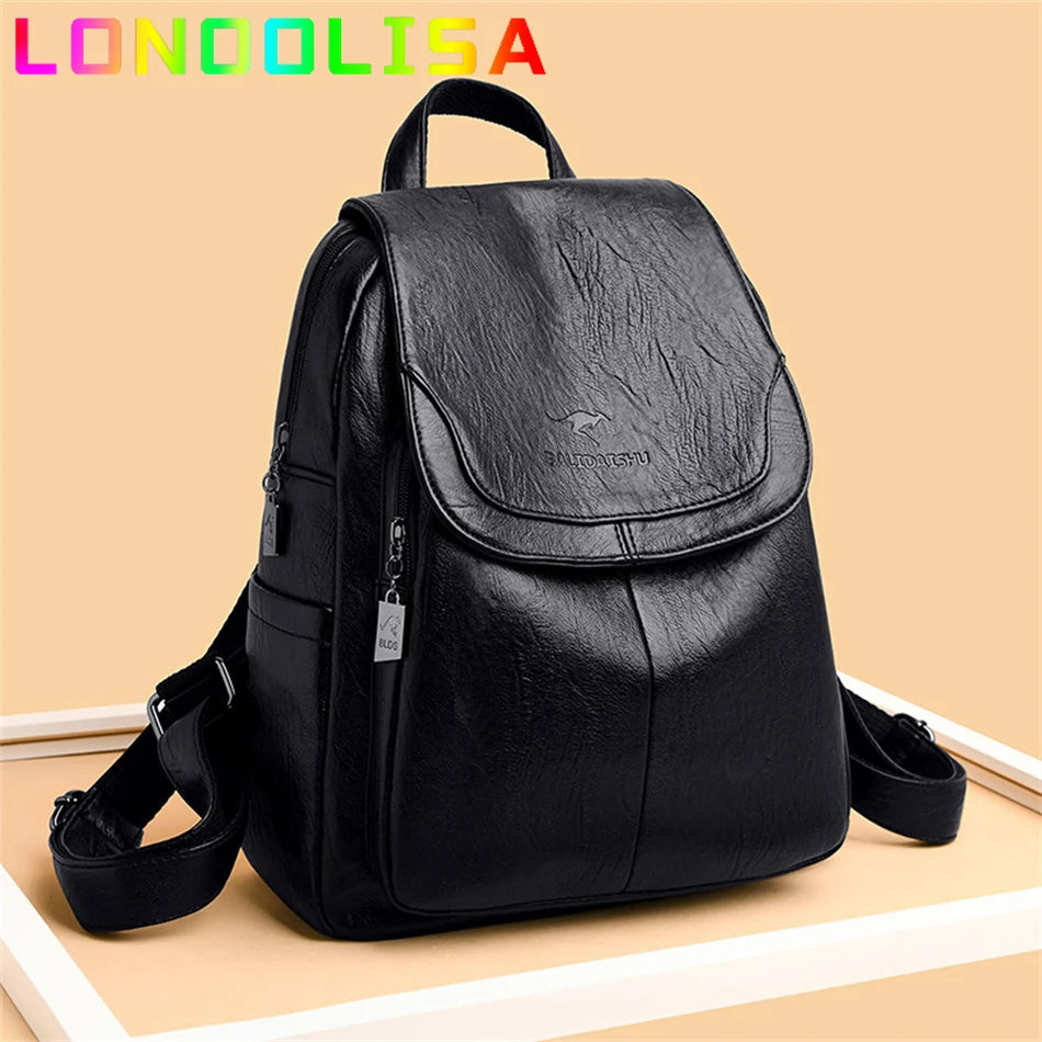 Women Leather Backpacks for Girls Sac A Dos Casual Daypack Vintage Bag