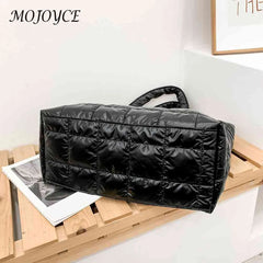 Women Quilted Lattice Shoulder Bag Solid Nylon Large Tote Handbags