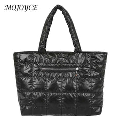 Women Quilted Lattice Shoulder Bag Solid Nylon Large Tote Handbags