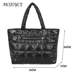 Women Quilted Lattice Shoulder Bag Solid Nylon Large Tote Handbags