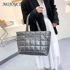 Women Quilted Lattice Shoulder Bag Solid Nylon Large Tote Handbags
