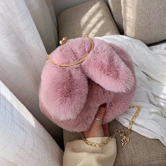 Women Rabbit Ear Chain Plush Bag Girls Evening Clutch Purse Handbag Shoulder