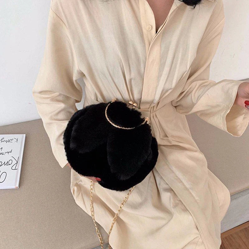 Women Rabbit Ear Chain Plush Bag Girls Evening Clutch Purse Handbag Shoulder