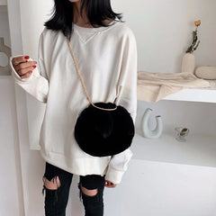 Women Rabbit Ear Chain Plush Bag Girls Evening Clutch Purse Handbag Shoulder