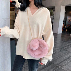 Women Rabbit Ear Chain Plush Bag Girls Evening Clutch Purse Handbag Shoulder
