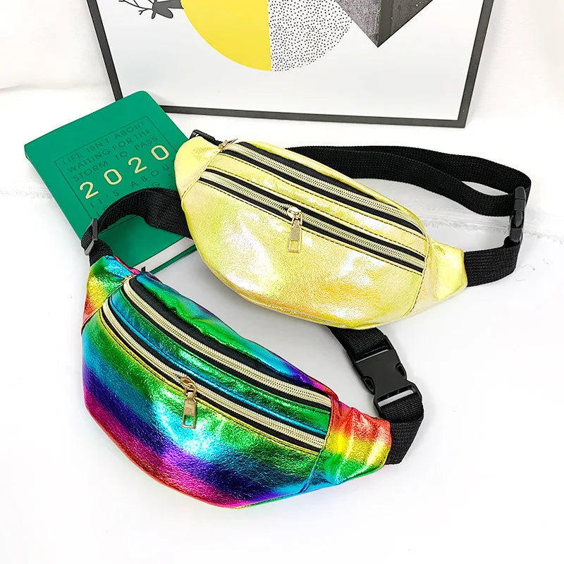 Rainbow Fanny Pack Holographic Running Belt Pouch Ladies Waterproof Bum Bag