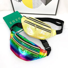 Rainbow Fanny Pack Holographic Running Belt Pouch Ladies Waterproof Bum Bag