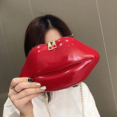 Women Red Lips Clutch Bag Chain Shoulder Evening Bag Purse