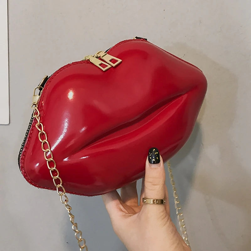 Women Red Lips Clutch Bag Chain Shoulder Evening Bag Purse