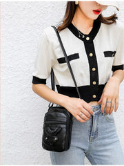 Retro Leather Crossbody Bag for Women Small Phone Shoulder Handbag