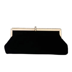 Velvet Evening Clutch Bag with Rhinestone Buckle Chain