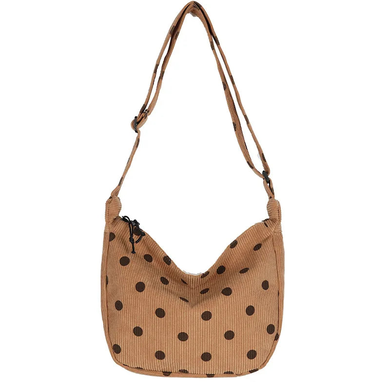 Retro Corduroy Wave Dot Tote Bag Soft Stripe Crossbody Handbag