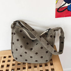 Retro Corduroy Wave Dot Tote Bag Soft Stripe Crossbody Handbag