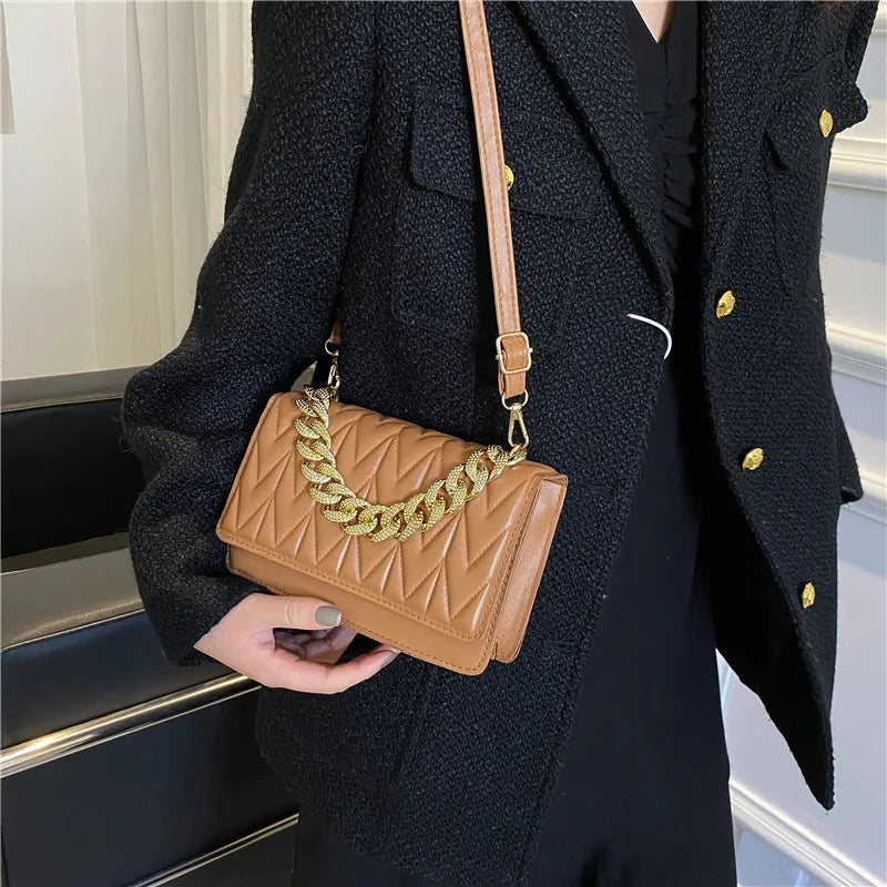 Women Retro Solid Chain Small Square Lady Shoulder Bag