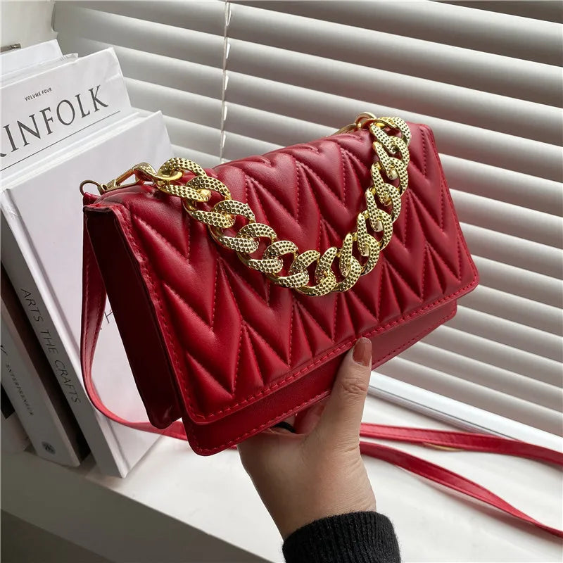 Women Retro Solid Chain Small Square Lady Shoulder Bag