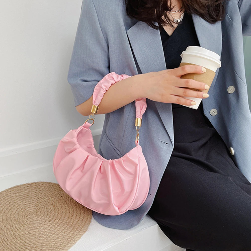 Women Retro Pleated Hobos Shoulder Bag Leather Underarm Bags