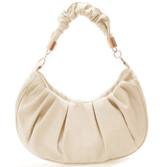 Women Retro Pleated Hobos Shoulder Bag Solid Leather Underarm Bags