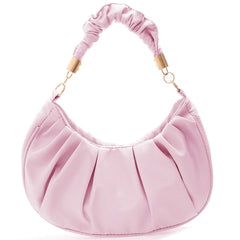 Women Retro Pleated Hobos Shoulder Bag Solid Leather Underarm Bags