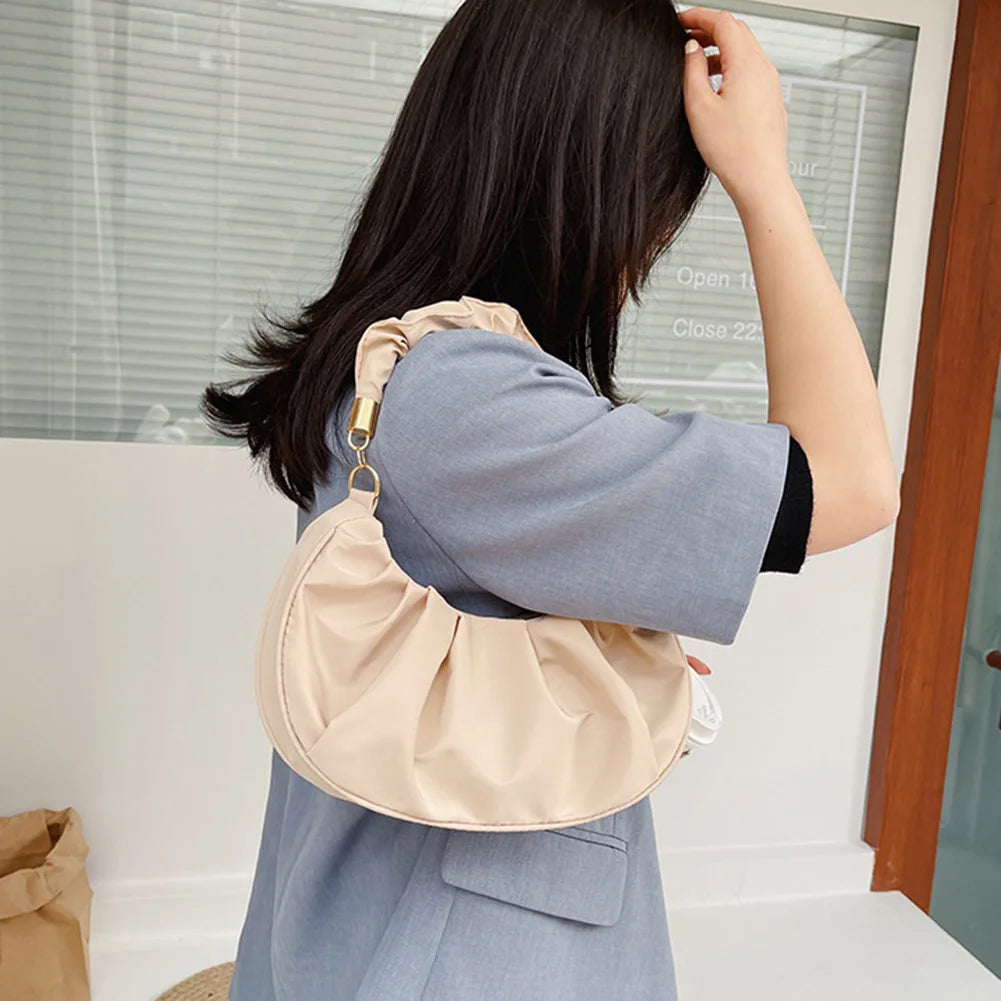 Vintage Pleated Solid Hobos Shoulder Bag for Women
