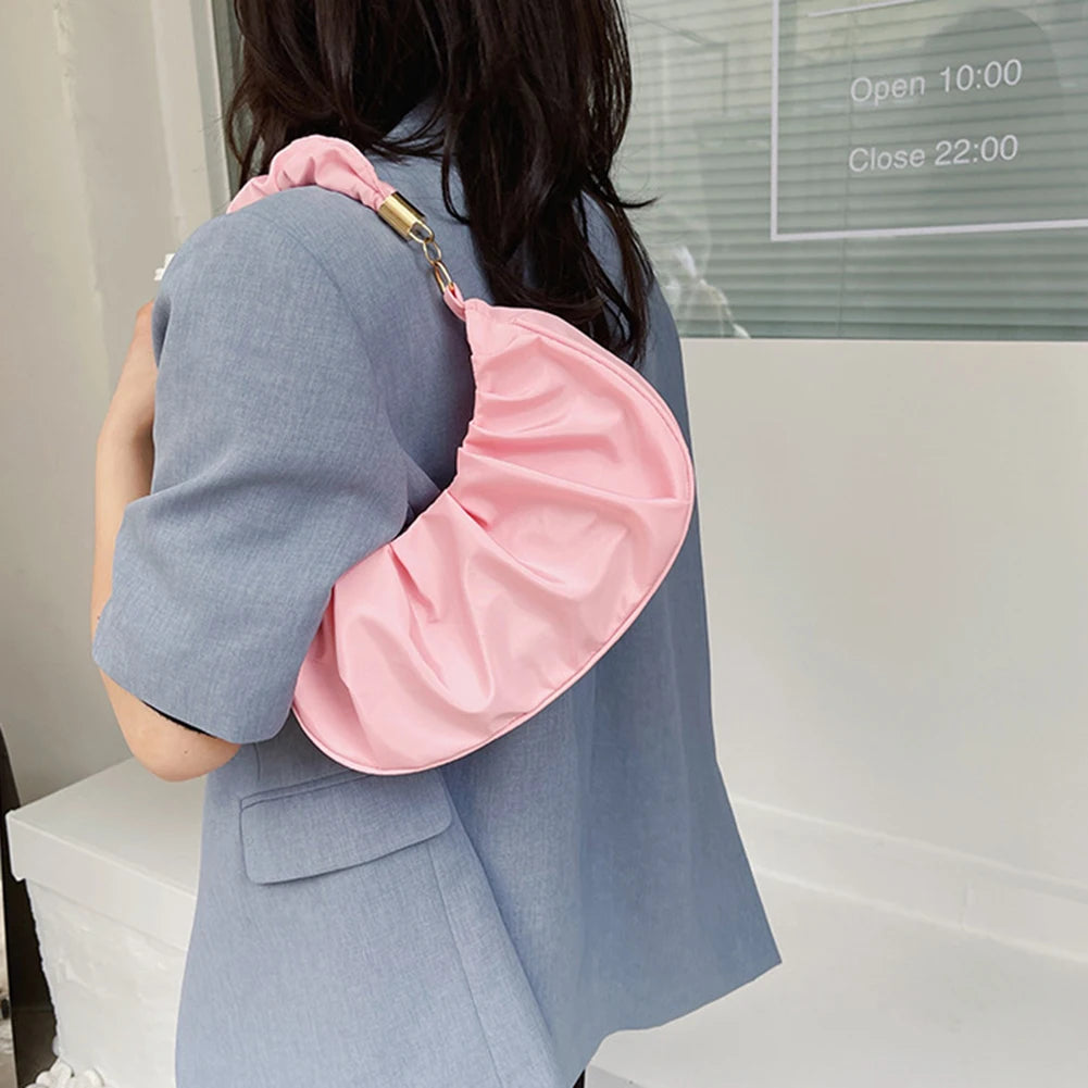 Vintage Pleated Solid Hobos Shoulder Bag for Women