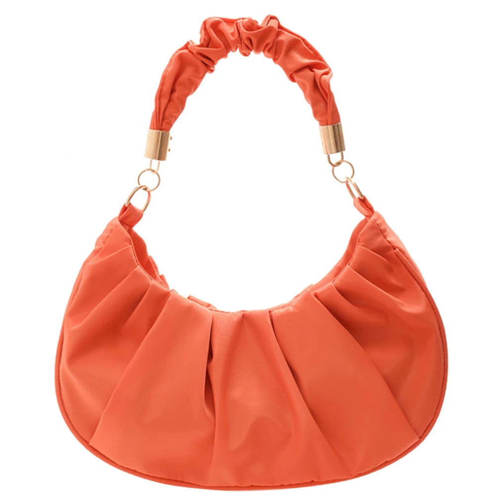 Vintage Pleated Solid Hobos Shoulder Bag for Women