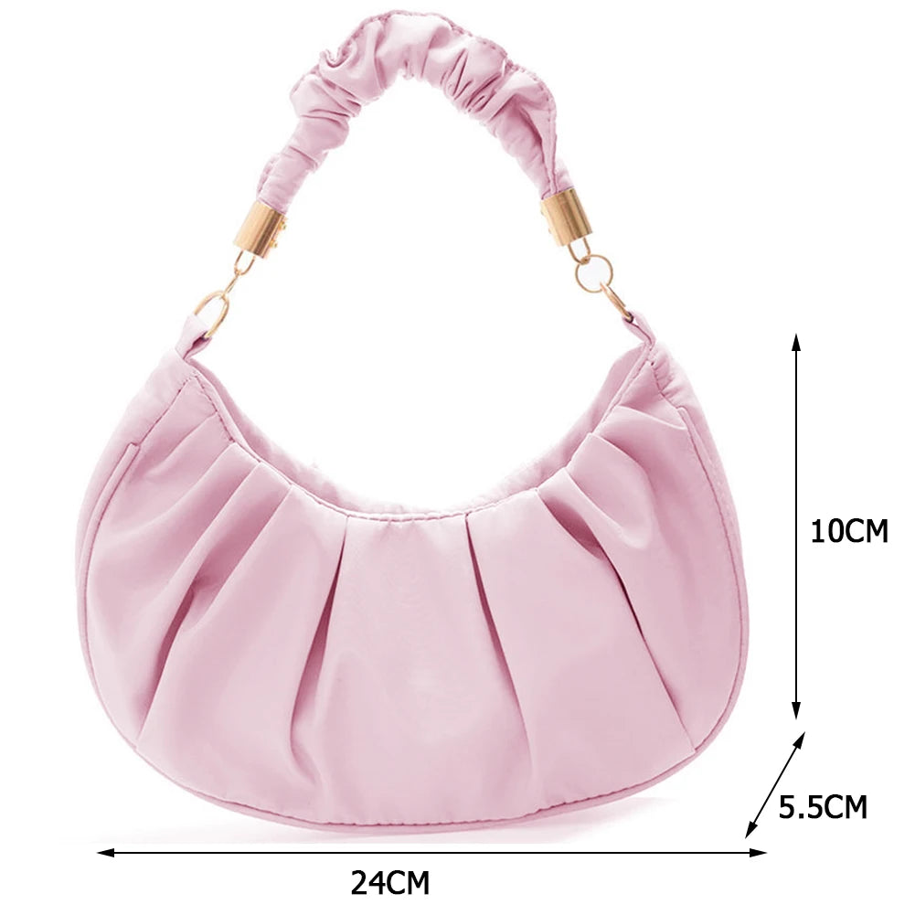 Women Retro Pleated Hobos Shoulder Bag Leather Underarm Bags