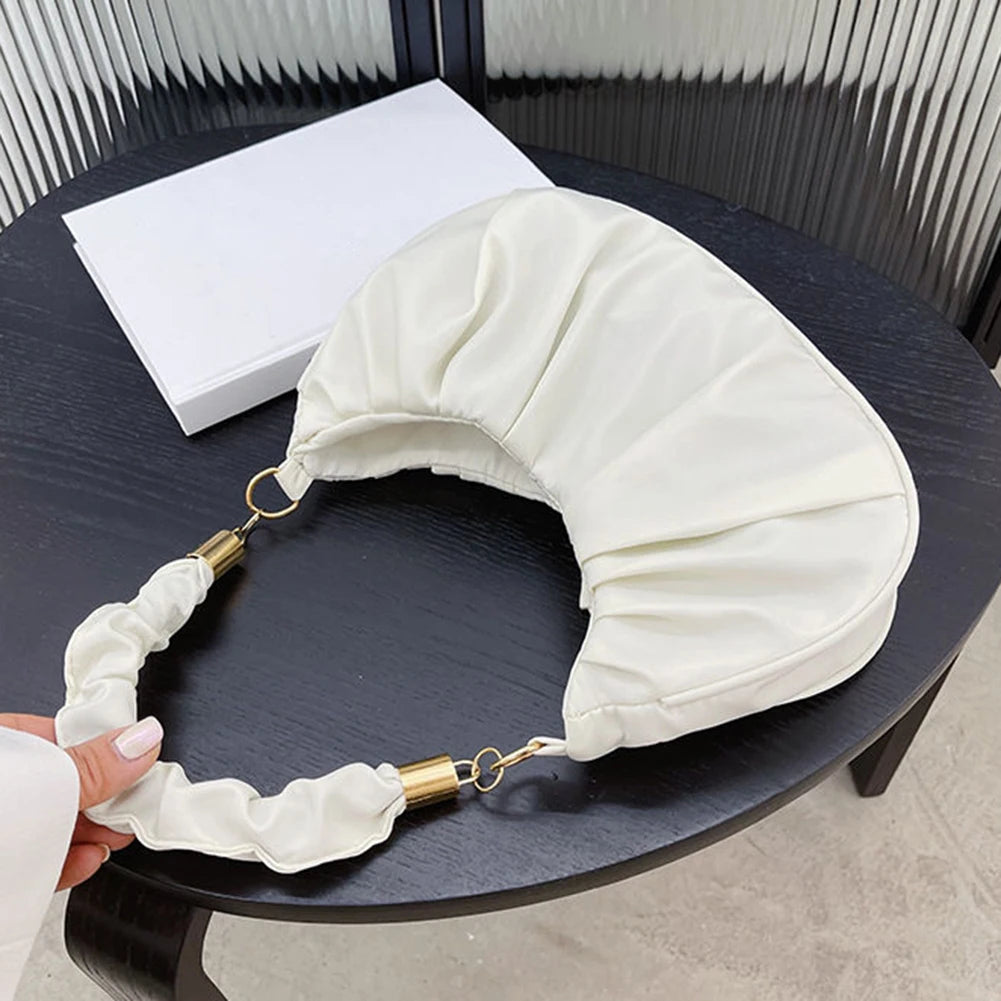 Women Retro Pleated Hobos Shoulder Bag Leather Underarm Bags