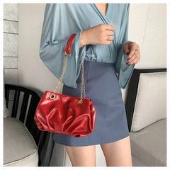 Retro Shoulder Bag Cloud Shape Cross Body Purse Chain Ruched Handbag