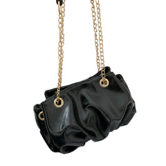 Retro Shoulder Bag Cloud Shape Cross Body Purse Chain Ruched Handbag